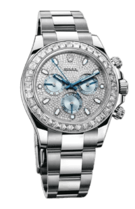 Rolex Cosmograph Daytona Platinum Diamond Pave Blue Index Dial Baguette Diamond Bezel - Pre-OwnedRef. 116576TBR