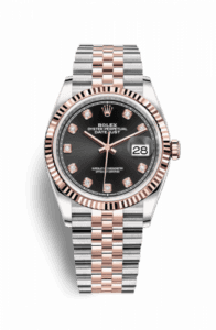 Rolex Datejust 36 Stainless Steel and Rose Gold Black Diamond Dial Jubilee Fluted Bezel
Ref. 126231-0019