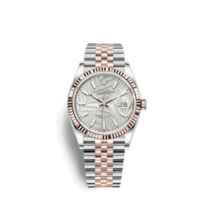 Rolex Datejust 36 Stainless Steel and Rose Gold Silver Palm Motif Index Dial Jubilee Fluted Bezel
Ref. 126231-0031