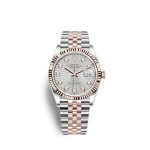 Rolex Datejust 36 Stainless Steel and Rose Gold Silver Motif Diamond Dial Jubilee Fluted Bezel
Ref. 126231-0039