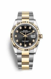 Rolex Datejust 36 Stainless Steel and Yellow Gold Black Diamond Dial Oyster Fluted Bezel
Ref. 126233-0022