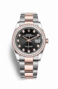 Rolex Datejust 36 Stainless Steel and Rose Gold Black Diamond Dial Oyster Diamond Bezel
Ref. 126281RBR-0008