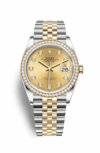 Rolex Datejust 36 Stainless Steel and Yellow Gold Champagne Diamond Dial Jubilee Diamond Bezel
Ref. 126283RBR-0003
