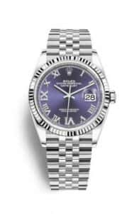 Rolex Datejust 36 Stainless Steel Purple VI IX Diamond 6 & 9 Dial Jubilee Fluted BezelRef. 126234-0021