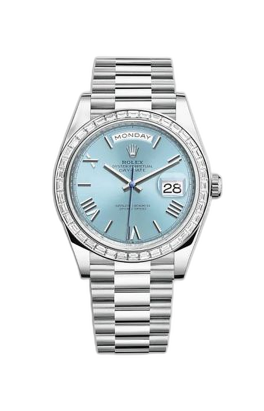 Rolex Day-Date 40 Platinum Ice Blue Roman Dial