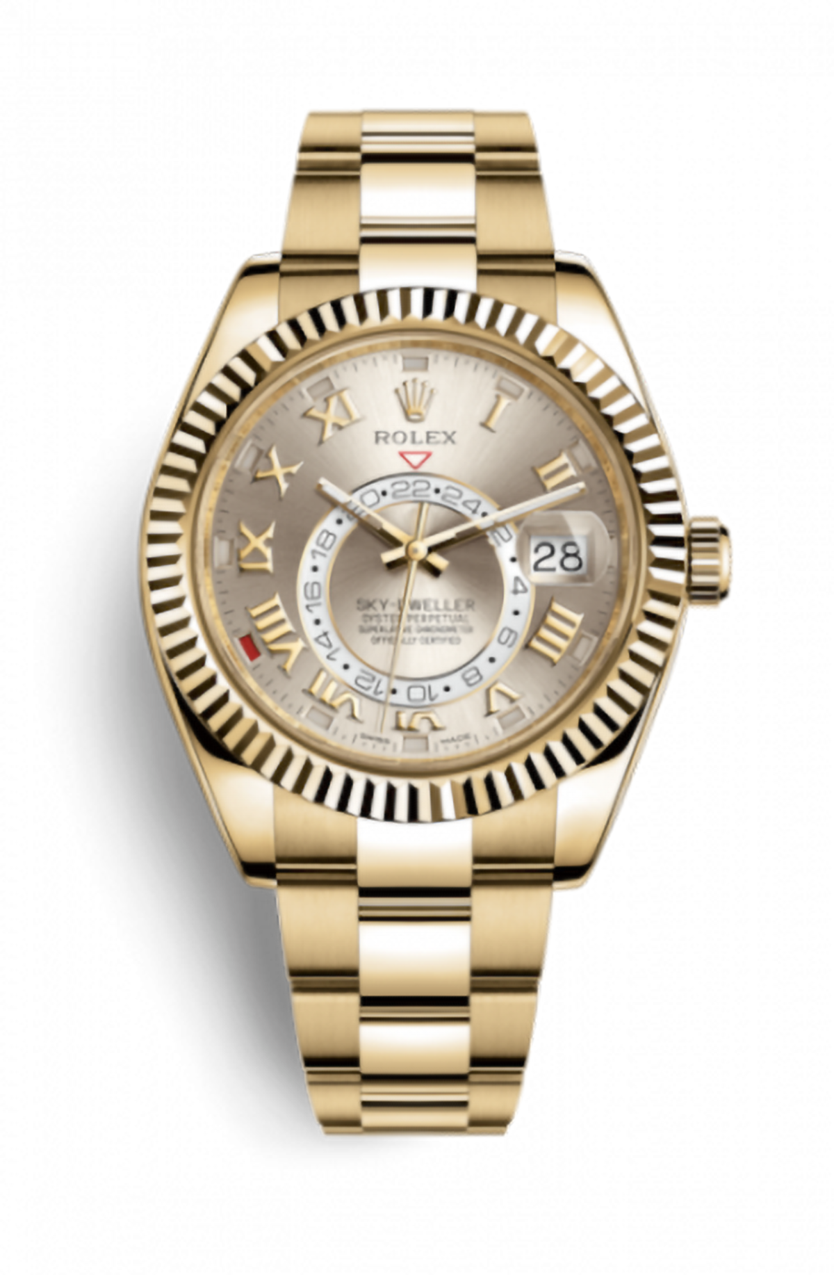 Rolex Sky Dweller Yellow Gold Sundust Roman Dial Oyster Fluted